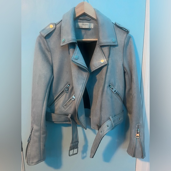 New never worn Zara vegan light blue moto jacket - Picture 2 of 7